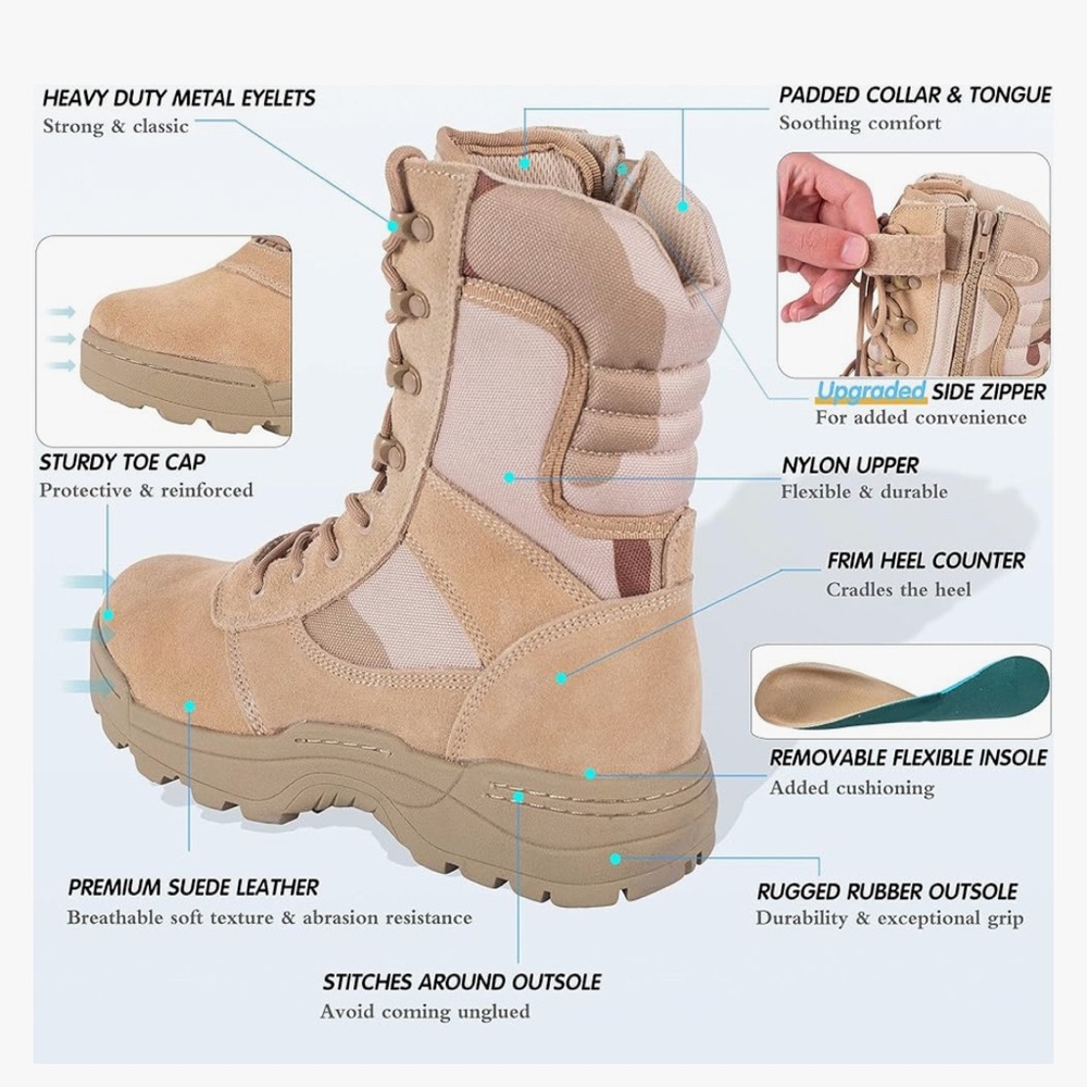 Men's Tan Tactical Boots - Picture 5 of 7